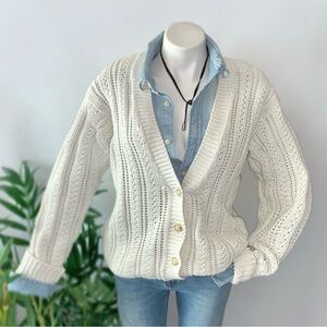 v i n t a g e :: Slouchy Granny Ribbed Knit Braided Cardigan Sweater